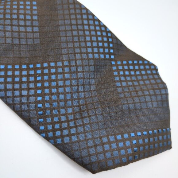Calvin Klein CK 100% Silk Blue and Brown Checkered Tie Men's Fancy Work Career - Picture 4 of 8